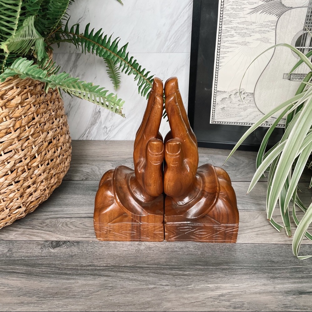 SOLD Large vintage wooden hand bookends
